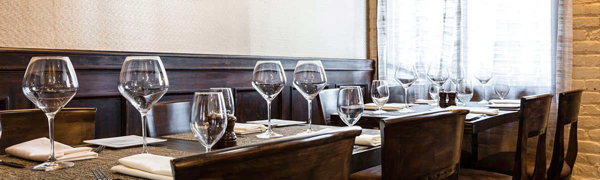 Private dining room laid for an event